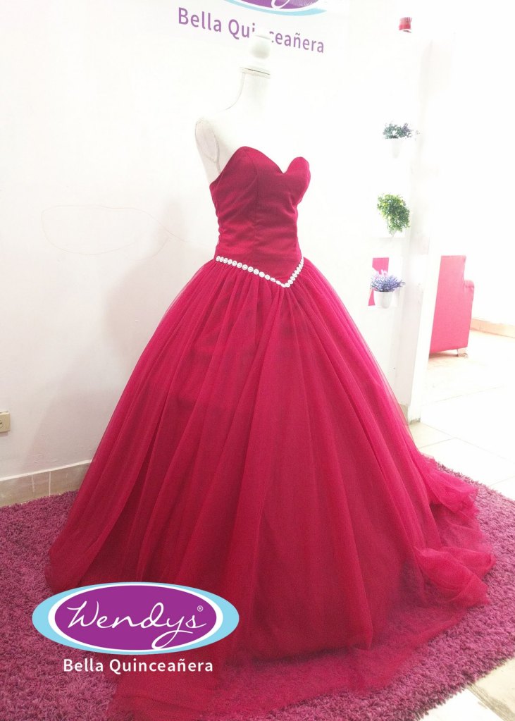 Vestido de 15 años Rojo tipo princesa – Wendys bella Quinceanera